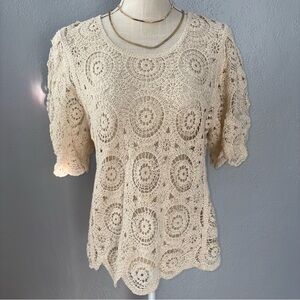 Solitaire Cream Crochet Lace Puff Sleeve Blouse
